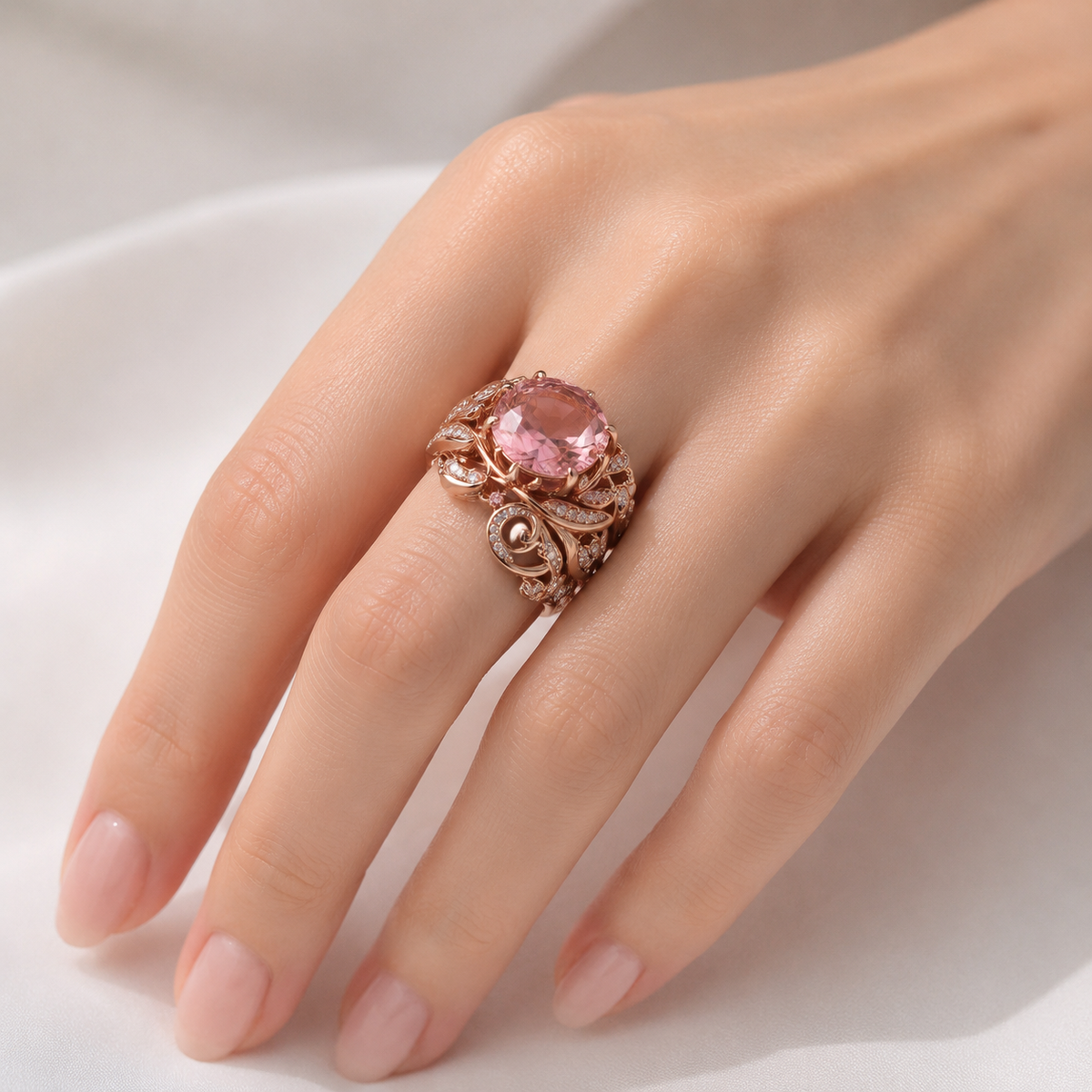 Ring in Rose Gold mit Turmaline Ornate, von der Marke Rose & Oliver, mit dekorativen Details und elegantem Finish.