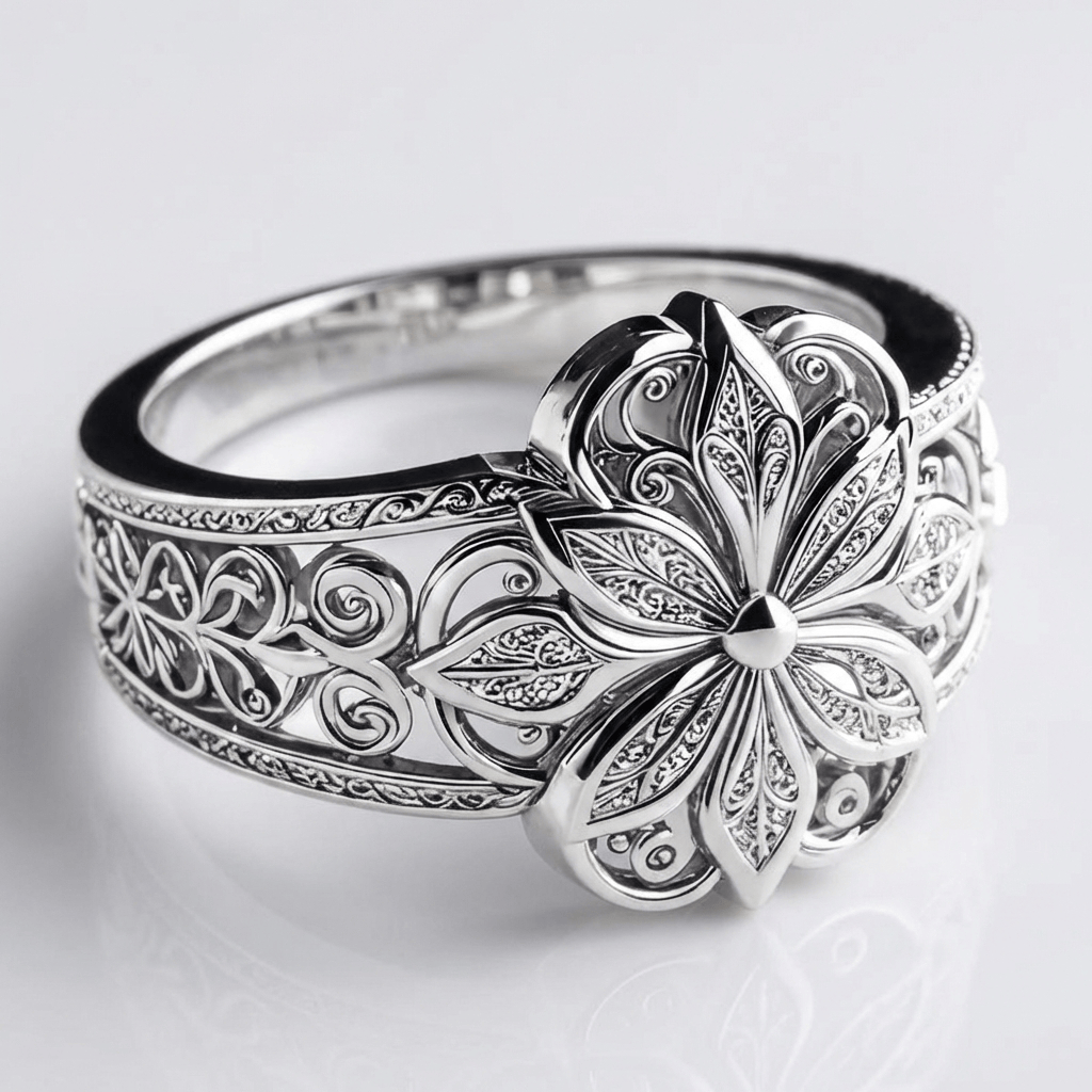 Anel de prata com flor de zirconia da Rose & Oliver, detalhes delicados com acabamento brilhante e design elegante.