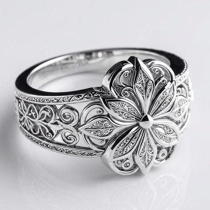 Anel de prata com flor de zirconia da Rose & Oliver, detalhes delicados com acabamento brilhante e design elegante.