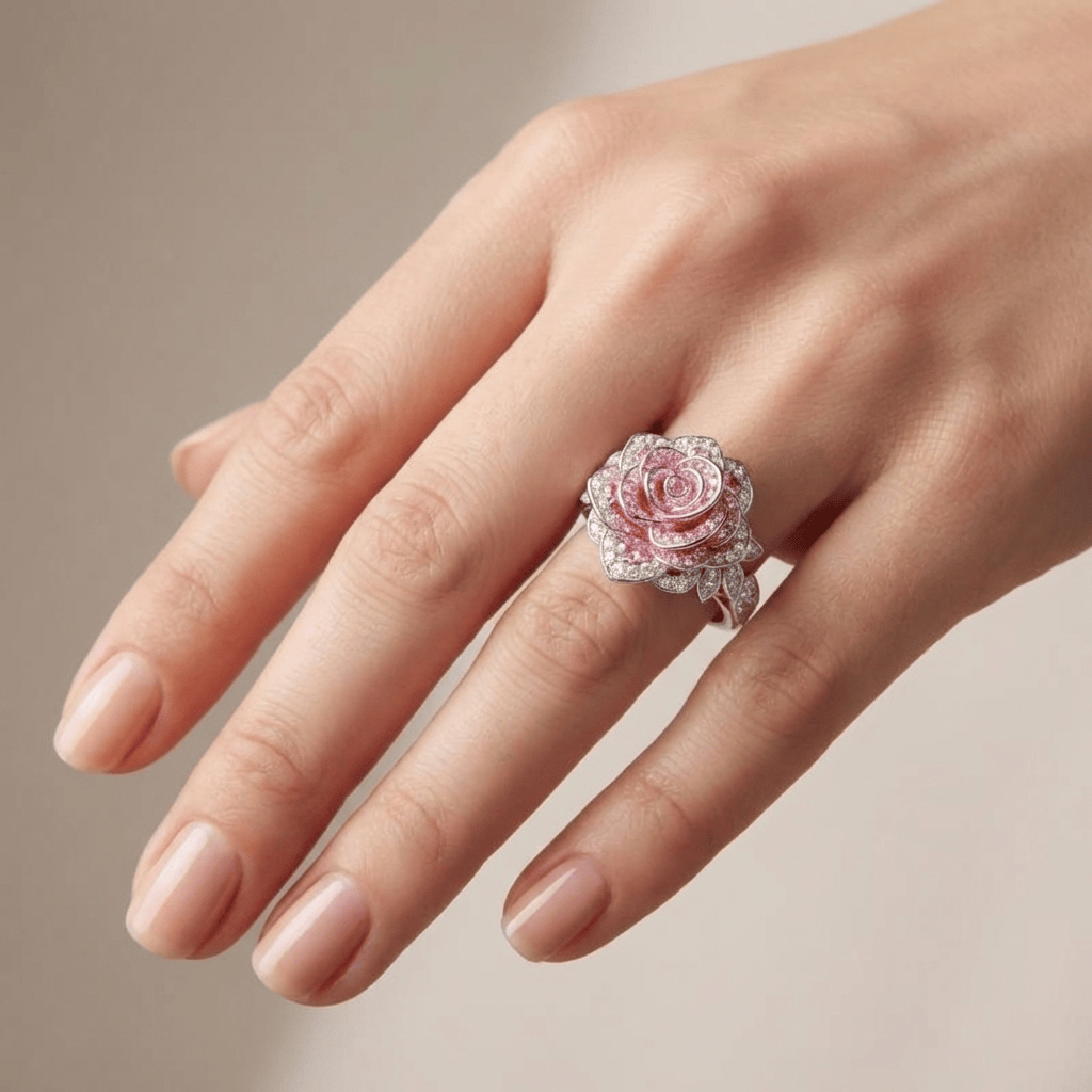 Rose & Oliver Nostalgie-Ring in Rosé, mit feinen Details in Silber und Rosé-Finish, ideal für besondere Anlässe.