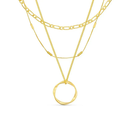 Colar Circa™ com três fileiras de círculos abertos dourados da Rose & Oliver, design elegante e delicado.