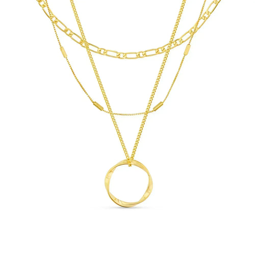 Colar Circa™ com três fileiras de círculos abertos dourados da Rose & Oliver, design elegante e delicado.