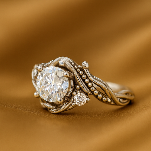 Vintage-Ring aus Silber mit dekorativem Ast und funkelnden Zirkonen, von der Marke Rose & Oliver.